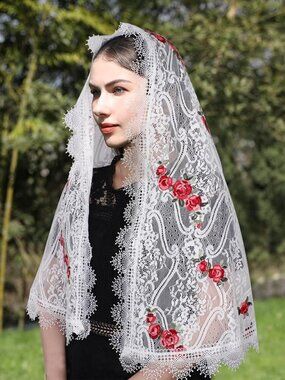Rose Floral Embroidered Lace Veil
